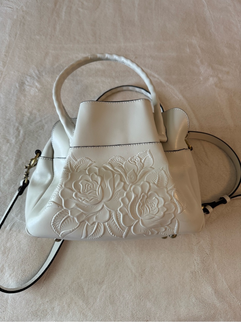 Patricia Nash Ashford Foliage Rose Tooled White Leather - NWOT